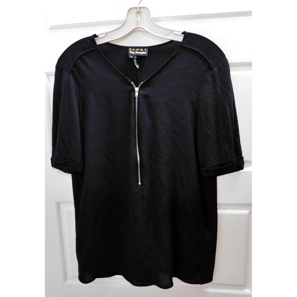 the Kooples Sport Black Half Zip Blouse Tencel Cotton Women's size XL